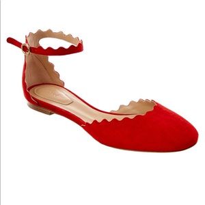 Chloe red suede scalloped flats sz 37